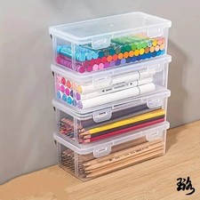 4PCS Large Transparent PP Storage Boxes with Lids Office School Organizer