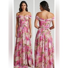 Adrianna Papell Floral Pleated Off-The-Shoulder Maxi Dress Size 10