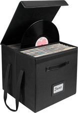 Vinyl Record Storage Box, Collapsible LP Storage Organizer with Lid  Handles, S