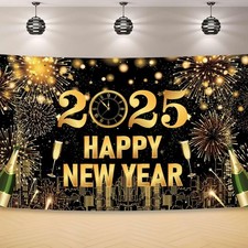 2025 Happy New Year Backdrop, Photo Banner Signs, 2025 New Year Eve Party Dec...
