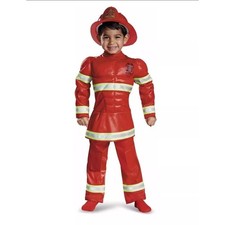 Red Fireman Toddler Boy Halloween Costume Cheif Firefighter Size 3-4T