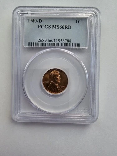 1940 D MS66 RD LINCOLN WHEAT PENNY/CENT GRADED PCGS 1C D MINT COPPER COIN