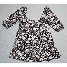 American Eagle Floral Fit & Flare Dress Women’s Small Black Puff Sleeve