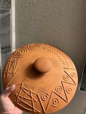 Rare Vintage Terra Cotta Baking Dish Pot Tribal Southwest Handles Cookware Aztec