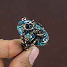 Copper Turquoise Gemstone Handmade Copper Wire Wrap Jewelry Ring Size 8.5 h980