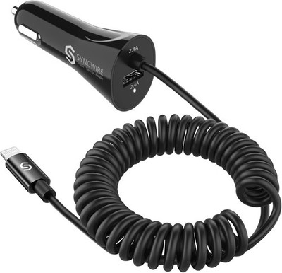 MFi Certified Syncwire 4.8A 24W iPhone Car Charger Coiled