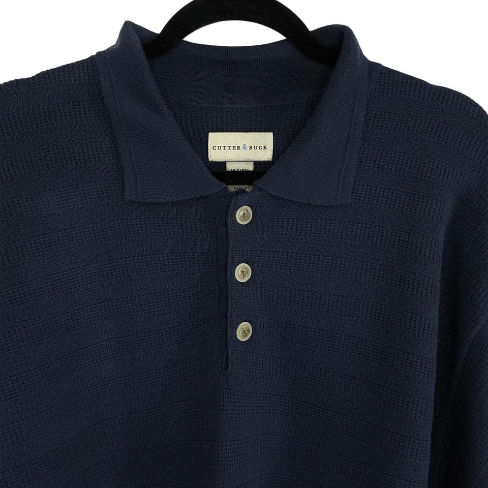 Cutter & Buck Men's XLT Merino Wool Long Sleeve Polo Sweater Navy Knit - Image 2 of 4