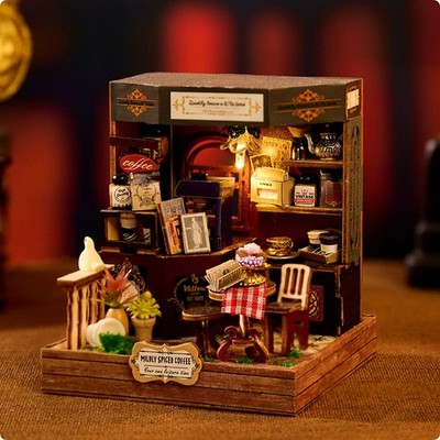 Diy Miniaturhaus mit Display-Basis Holzartig Miniatur-Puppenhaus Holz für Regal