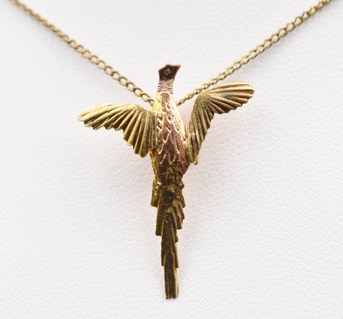 12k Yellow & Rose Gold Fill Pheasant Pendant Necklace 18" - Picture 1 of 14