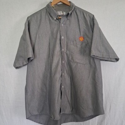 Vintage Shell Oil Gas Work Shirt XL Grey Short Sleeve Uniform Group G&K Services