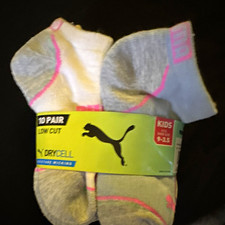 PUMA Unisex Kids Low Cut Socks 10 Pairs Moisture Wicking Colorblock 9-3.5
