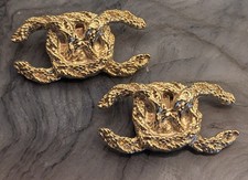 Chanel Vtg. CC Shoe Clips Bluette France Gold Logo Hardware   80s Couture Pair