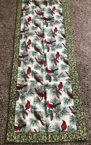 Christmas Table Runner Holly Ivy Red Cardinal Tapestry Cotton Handmade 71x21 NEW - Picture 1 of 5