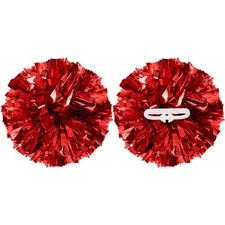 2Pcs 12 inch Metallic Cheerleading Pom Poms with Handle Rings, Red