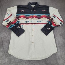 Vintage Express Rider Shirt Mens XL White Western Aztec Long Sleeve Rodeo Ranch