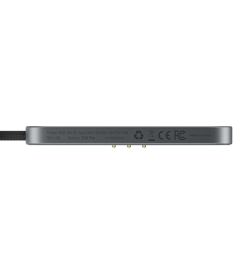 KU XIU M30 Magnetische Draadloze Oplader voor iPad Pro 12,9 (3e–6e Generatie) en iPad Air 13 (M2/M3) – 18W Snelladen via Smart Connector, Aluminiumlegering Pad met 2 m USB-C Kabel