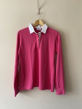Front Row Vintage Rugby Shirt Top Size M Cotton Womens Pink White Long Sleeve