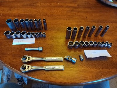 38pc Craftsman 3/8 Drive SAE+ Metric Deep + Shallow Sockets Ratchet Ext USA