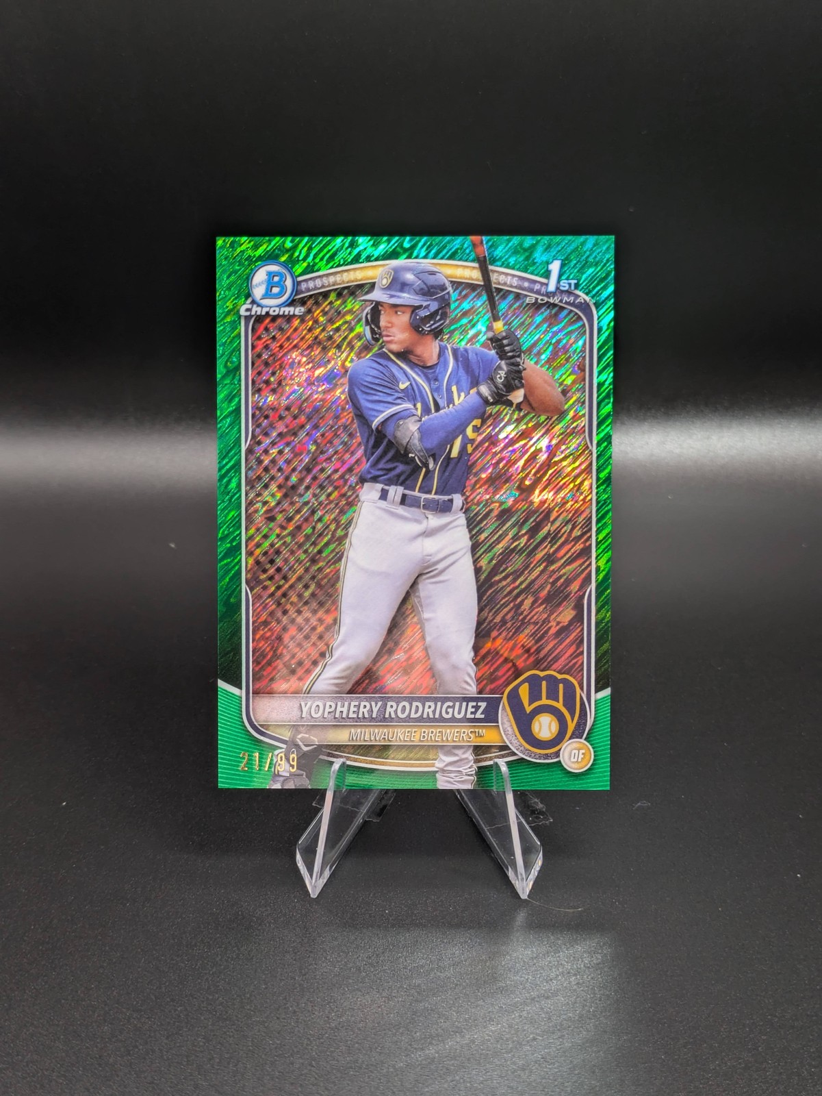 2025 Bowman #BCP-36 Yophery Rodriguez Chrome Green Shimmer Refractor #/99