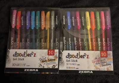 Zebra Doodler'z Glitter Gel Pens Plus Fashion/Neon Colors Pack of 10