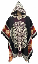 Mexican Aztec Calendar Alpaca Poncho, Unisex Sarape, Artisan Boho Gaban