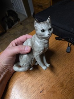 Vintage Porcelain Blue Grey Cat Figurine 5"