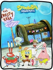 SpongeBob Classic Character Group at Krusty Krab Fleece Throw Blanket 46" X 60"