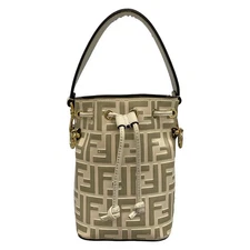 Auth FENDI Mini Montresor, Zucca pattern 8BS010 Cream Gray Leather Handbag