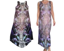 VTG Y2K Mesh Floral Leopard Print Layered Midi Dress Small Made USA Art Deco