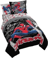 Kids Comforter Set Includes Sheets and Pillow 7 Piece Full Black - Spiderman