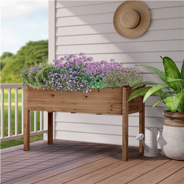 Fir Wood Raised Garden Bed Rectangle Elevated Planter Box Outdoor, Dark Brown