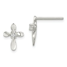 .925 Sterling Silver Kid's CZ Cross Post Earrings 12mm x 8mm Children's Jewelry