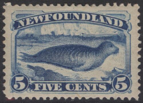 NEWFOUNDLAND 54 5c DARK BLUE HARP SEAL 1887 BABNC-MONT (#74) MPH VF CV$300  - Afbeelding 1 van 2
