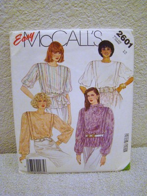 McCall's #2601 Misses' Sz J. Femme Blouse and Tie (Sz 12), Uncut Sewing Pattern