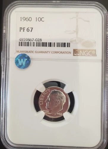1960 Roosevelt Dime Proof - 10c-(WHITE )- PF 67 NGC Silver - 90% Silver