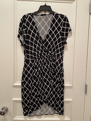 Express Stretch Faux Wrap Tulip Hem Dress Jersey Black and White Medium |  eBay