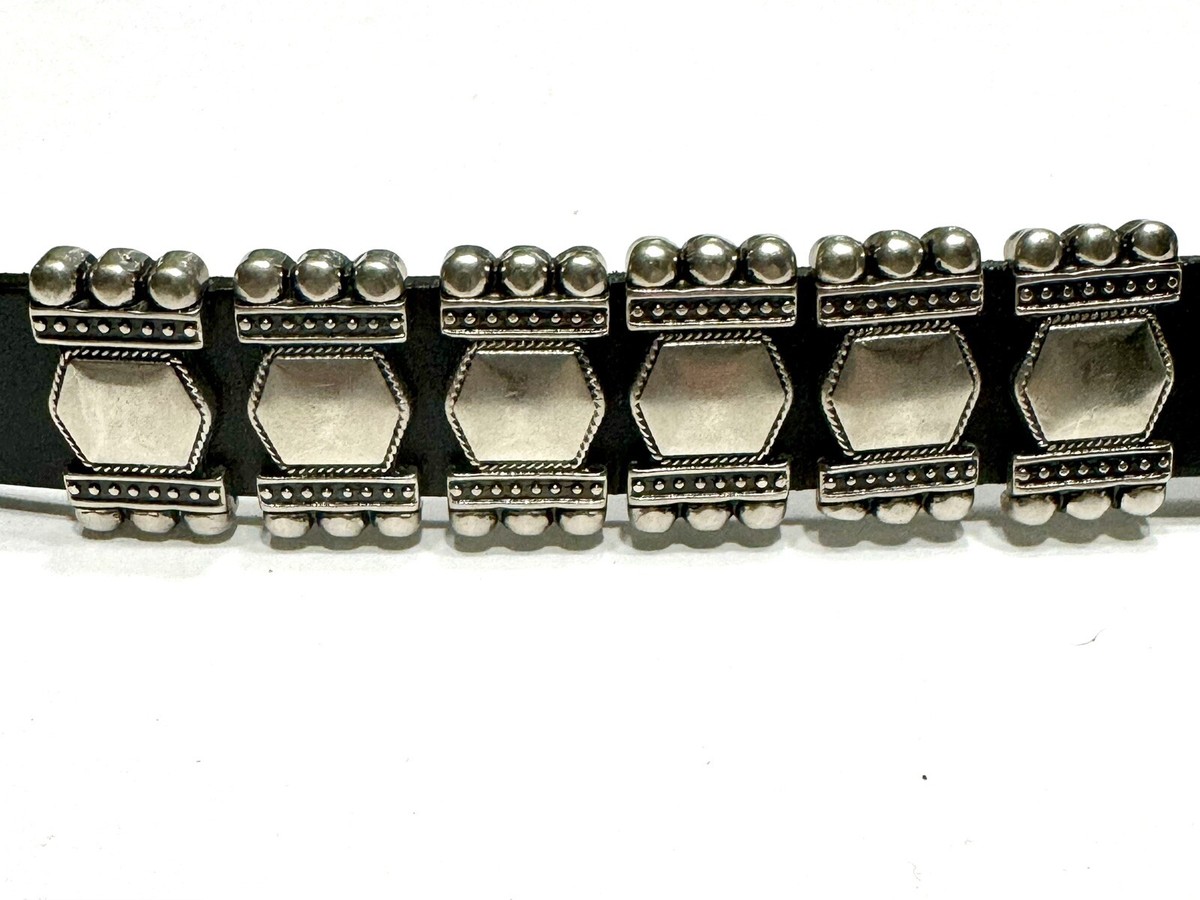 Albatros Vintage Black Leather Belt Silver Studs Buckle Made 