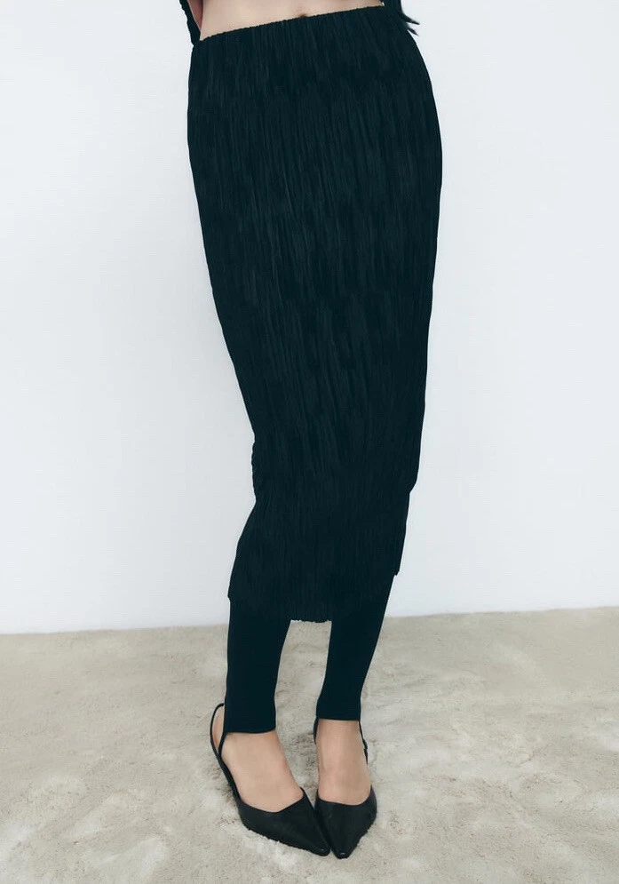 Black pleated midi skirt zara hot sale