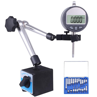 Electronic Digital Dial Indicator with Magnetic Base Holder Fine Adjustable Long