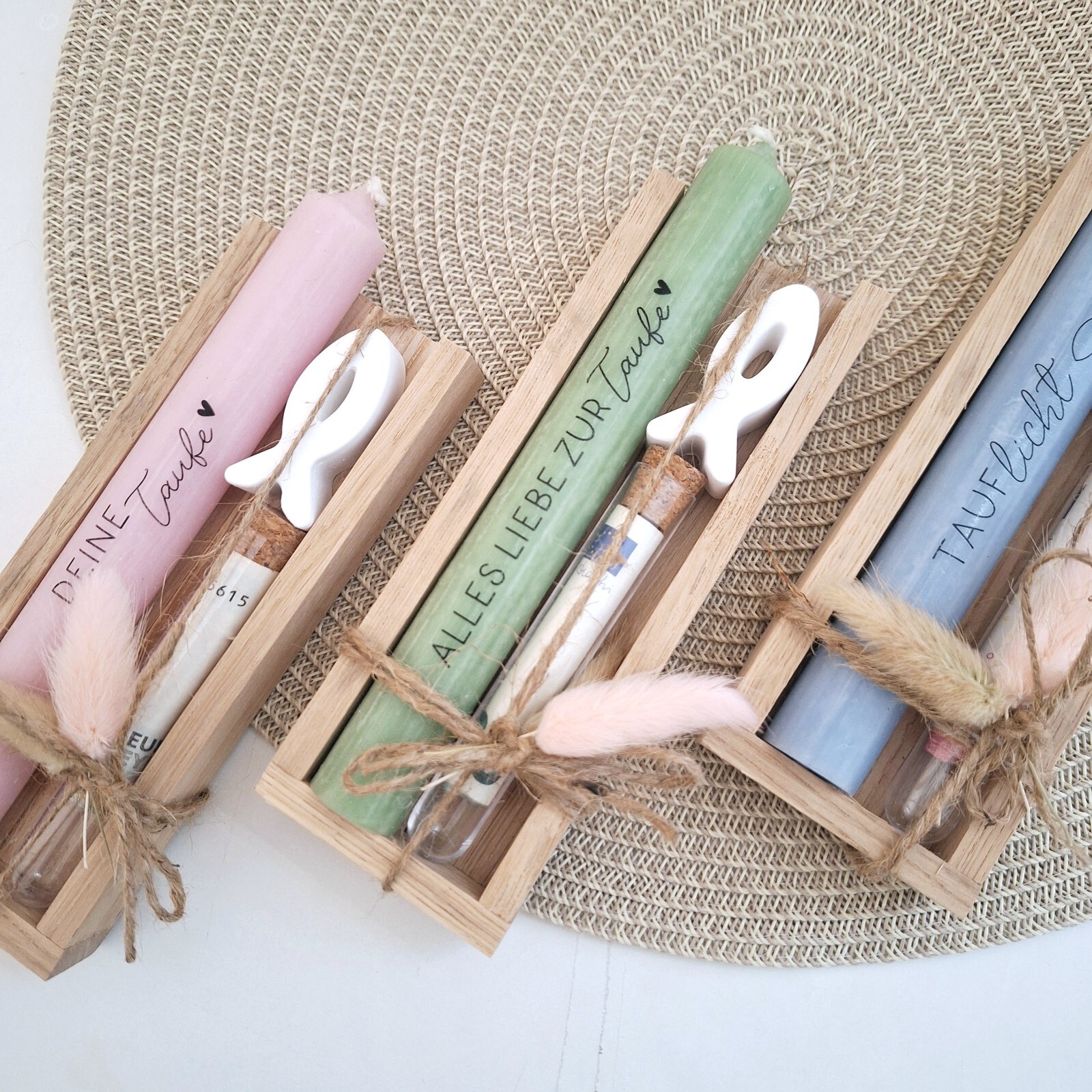 Taufe Geldgeschenk Taufgeschenk mit Fisch Reagenzglas Geschenkset Mädchen Jungen