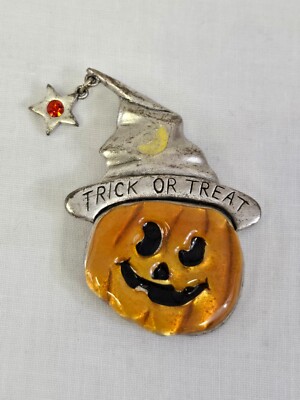 Vintage Arden J Halloween Jack O Lantern Trick Or Treat Star Moon Pin 