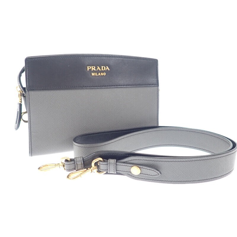 PRADA Esplanade Bag Shoulder Bag Clutch Bag Saffiano Grey  display picture 1