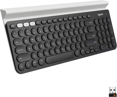 Quiet Full-Size Wireless Keyboard with Device Stand - Perfect for Professionals