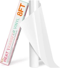 12" x 8ft HTV Vinyl Rolls, White Heat Transfer Vinyl for Shirts, Easy Cut & Weed