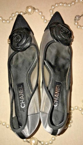 CHANEL COCO Mesh CC Floral Logo Black Pointed toe CC on Heel Pumps Size 41 - Picture 13 of 21