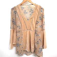 POL Floral Faux Suede Long Sleeve Tunic Top Sz Small