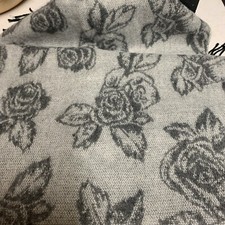 Cashmyarn by Berkshire Scarf Gray Floral Roses Soft w/Fringe
