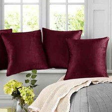 Throw Pillow Covers Sofa Decor Velvet Solid Maroon Cushion Cases Sz 19" x 19"