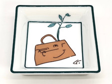 Hermes Posacenere Cambio Sigari Vassoio Porcellana Kelly Bambola Marrone Verde con Scatola