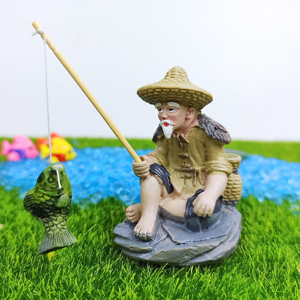 Aquarium Old Fisherman Ornaments Fish Tank Resin Decor Accessories